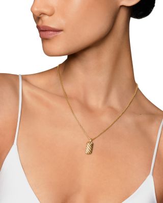 David Yurman 18K Yellow Gold Sculptured Cable Rectangular Dog Tag