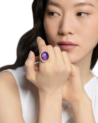 Albion&reg; Oval Ring in 18K Yellow Gold with Amethyst and Diamonds, 21mm