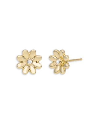 Moon & Meadow - 14K Yellow Gold Mini Daisy Diamond Earrings, 0.01 tcw