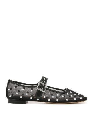 Women's Michaela Square Toe Gem Embellished Mesh Mary Jane Shoes