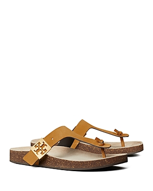 Tory Burch Mellow Leather Buckle Thong Sandals In Beige