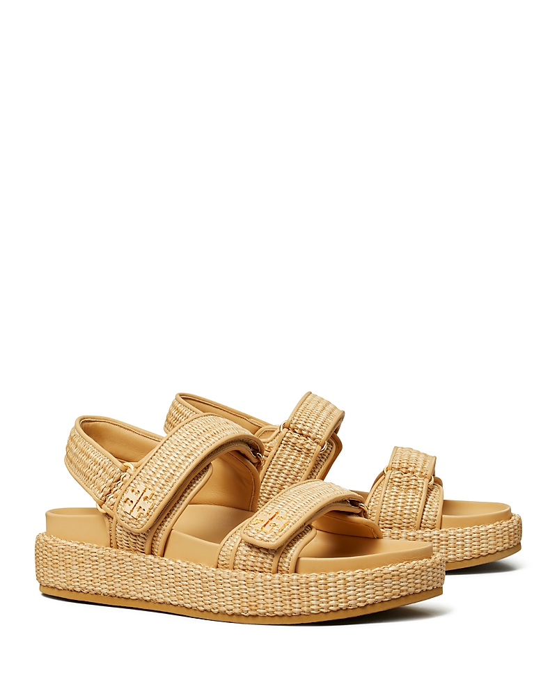 Tory Burch Raffia Kira Open Toe Textured Sole Sandals In Natural Raffia