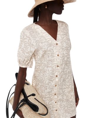 Palm Print Linen Blend Dress