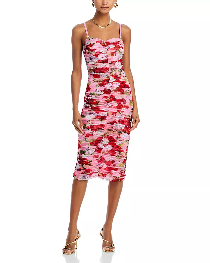 L'AGENCE Caprice Floral Mesh Midi Dress