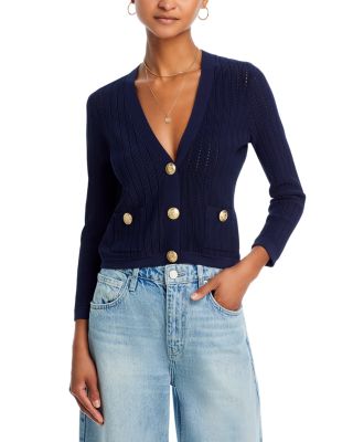 L'AGENCE Irvin Pointelle Cropped Cardigan | Bloomingdale's
