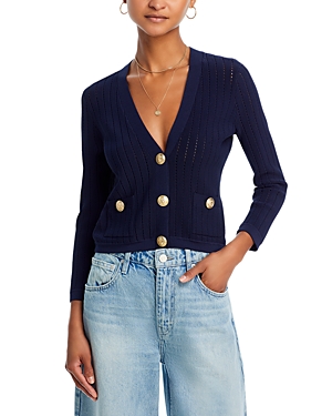 Shop L Agence L'agence Irvin Pointelle Cropped Cardigan In Midnight