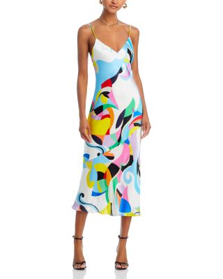 knee length dresses for ladies Midi Slip Dress in Black Stripes Maze / S