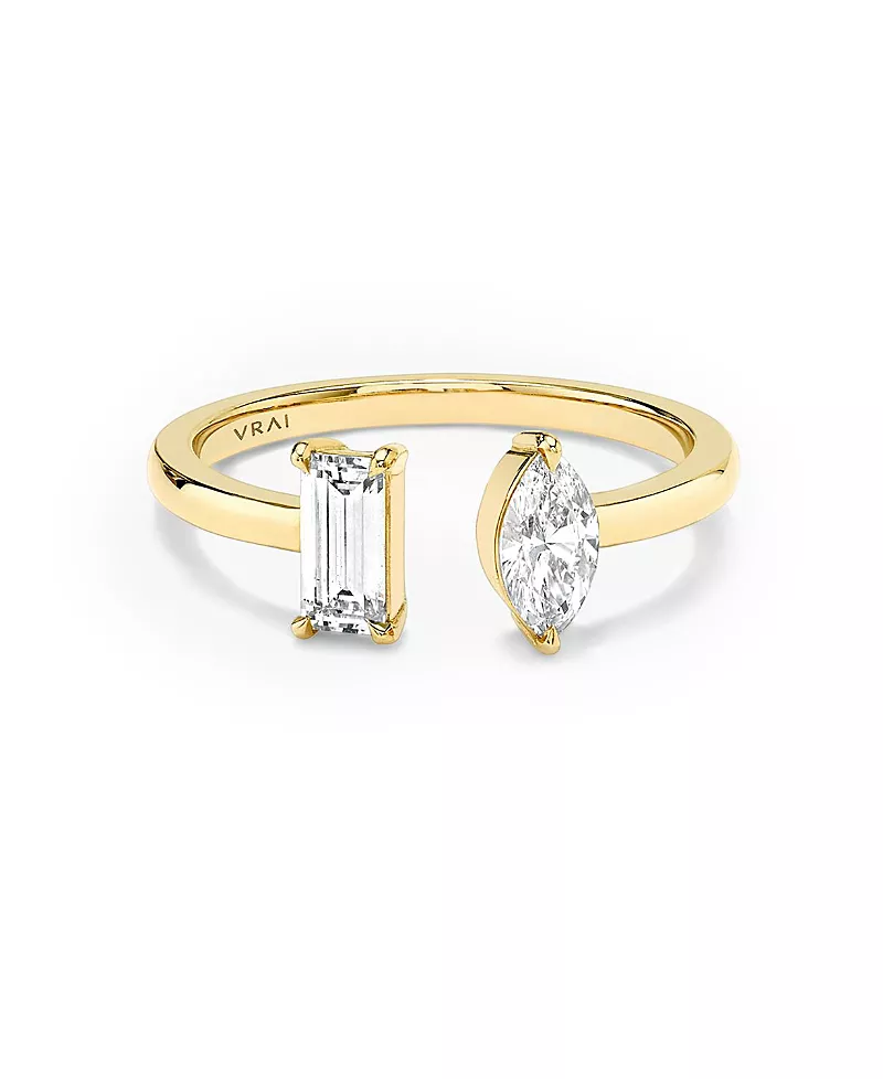 Vrai Mixed Lab-Grown Diamond Cuff Ring in 14K Yellow Gold, .50ctw Baguette & Marquise Lab Grown Diamonds