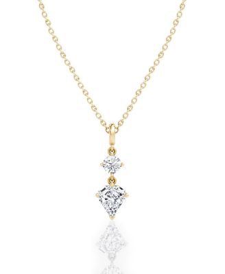  Duo Drop Pendant in 14K Gold, 1.0ctw Round Brilliant & Shield Lab Grown Diamonds, 18-20
