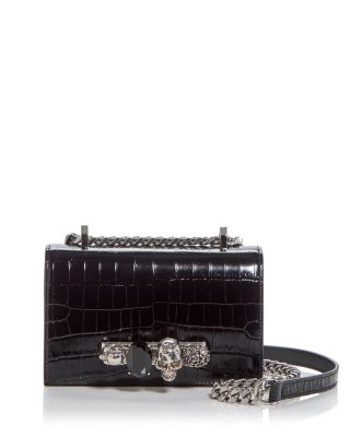 McQueen - Mini Jewelled Croc Embossed Leather Shoulder Bag