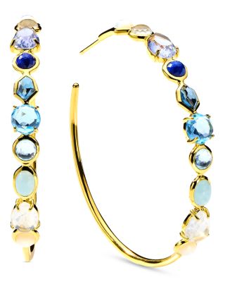 Ippolita 18K Yellow Gold Rock Candy Multi Stone Mixed Cut Large Hoop Earrings