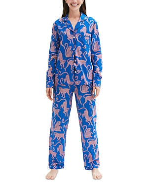 Shop Desmond & Dempsey Chango Print Pajama Set In Blue/pink