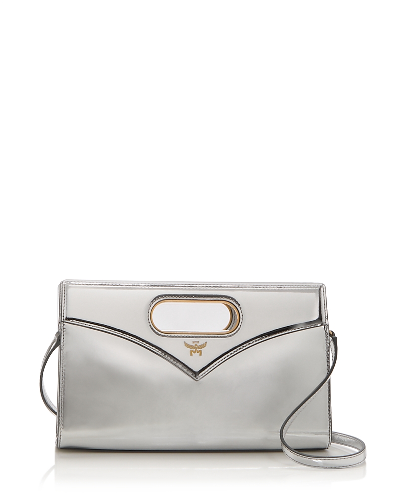 Mcm Diamond Metallic Leather Crossbody Bag In Silver