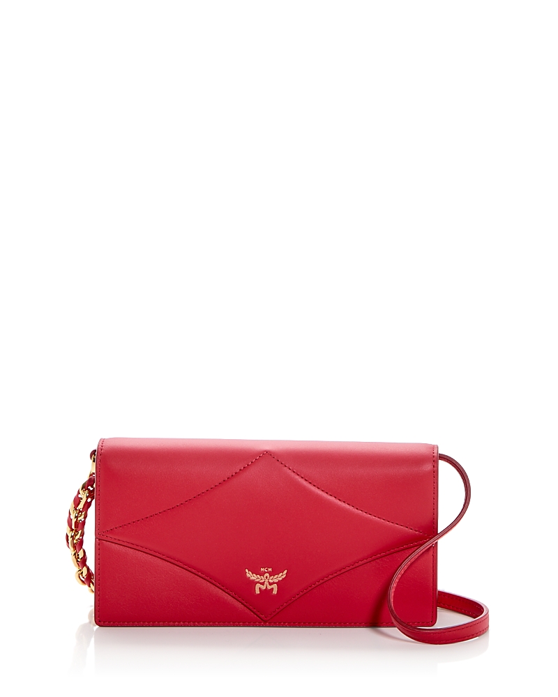 Mcm Diamond Large Leather Wallet On A Chain In Candy Red
