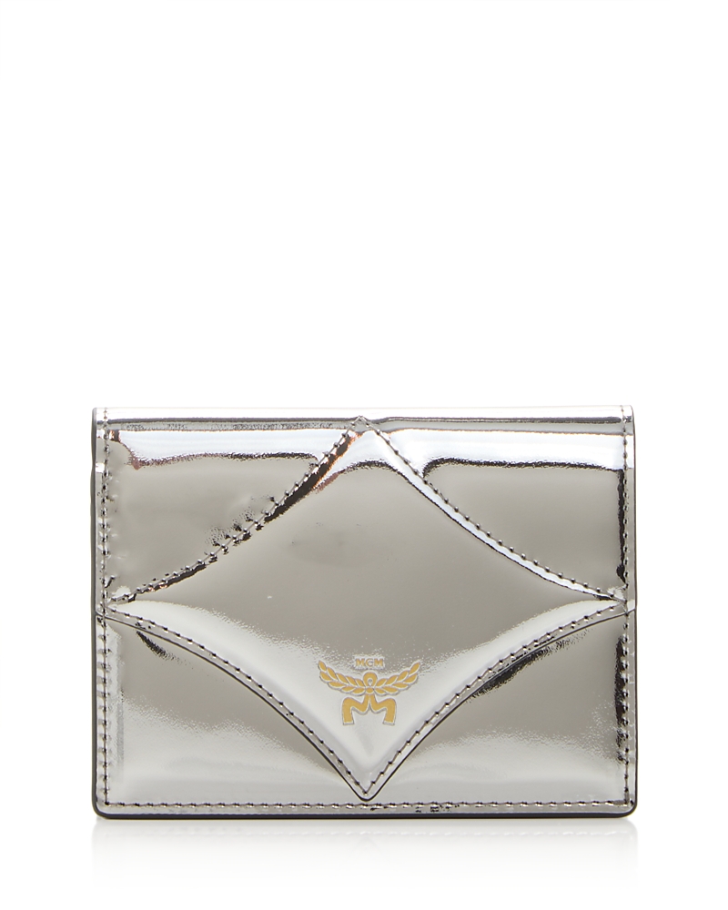 Mcm Diamond Small Leather Wallet In Silver
