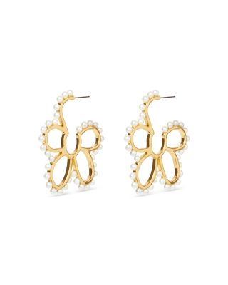 Lele Sadoughi - Imitation Pearl Daisy Openwork Medium Hoop Earrings