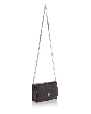 Skull Mini Croc Embossed Leather Crossbody Bag