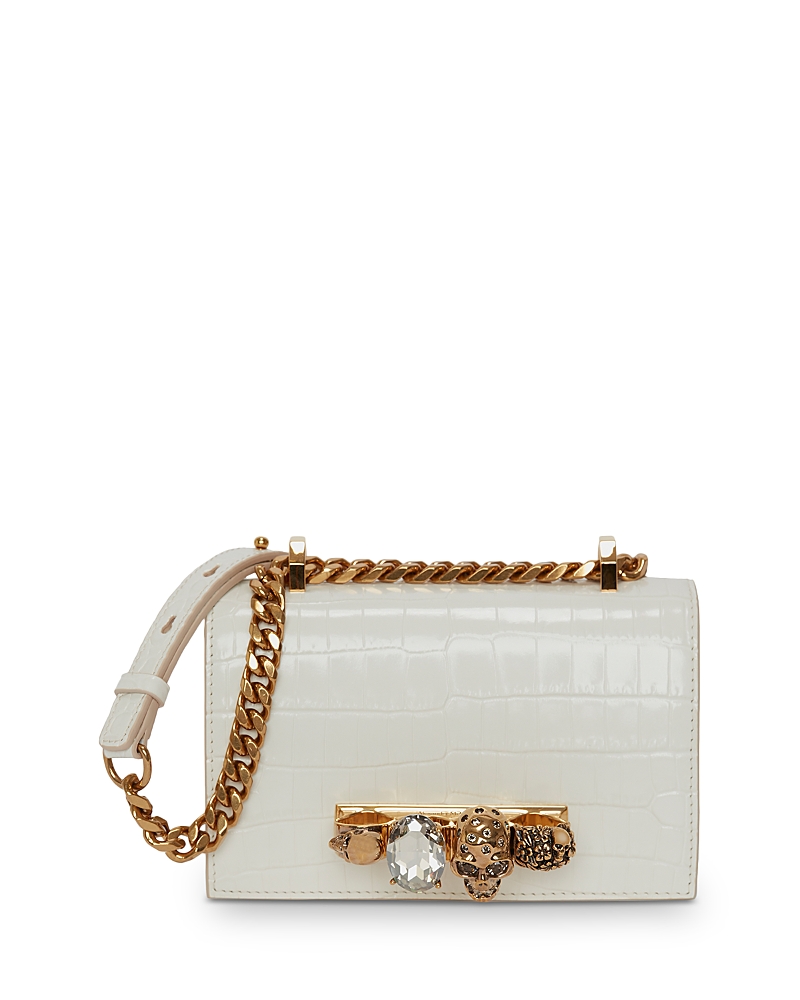 McQueen Mini Jewelled Croc Embossed Leather Shoulder Bag