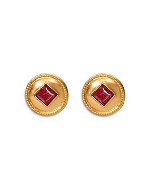Ben-amun Glass Ruby Clip On Stud Earrings In Ruby/gold