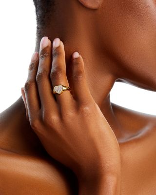 Diamond Heart Signet Ring in 14K Yellow Gold, 0.25 tcw