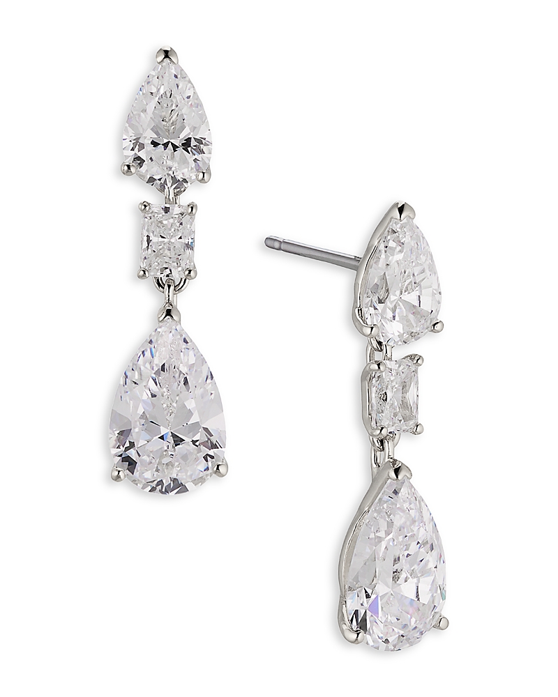 Nadri Halle Cubic Zirconia Triple Drop Earrings in Rhodium Plated