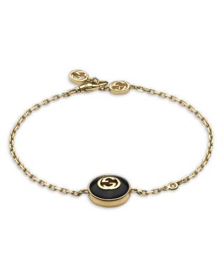 Gucci - 18K Yellow Gold Interlocking Onyx & Diamond Accent Logo Bracelet