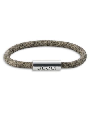 Gucci - Sterling Silver Trademark Beige GG Supreme Leather Bracelet