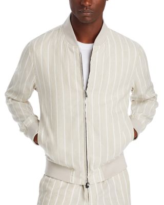 BOSS - Linen & Cotton Stripe Slim Fit Bomber Jacket