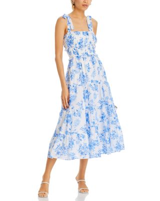 AQUA - Floral Tie Strap Midi Dress - Exclusive