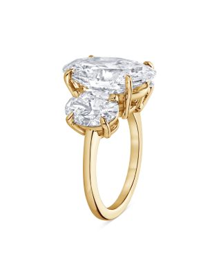 Certified Lab Grown Diamond Oval Three Stone Engagement Ring in 18K Yellow Gold, 10.45 tcw