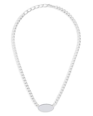 Sterling Silver Trademark Black Enamel Oval Pendant Necklace, 15-17&amp;quot;