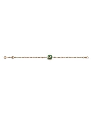 18K Rose Gold Interlocking Green Agate & Diamond Accent Logo Bracelet