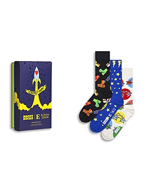 Happy Socks Elton John Printed Socks, Set Of 3 In Black