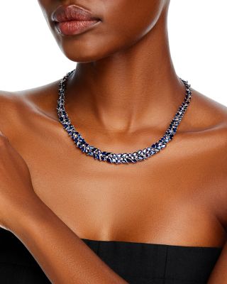 Sapphire & Diamond Statement Necklace in 14K White Gold, 17"