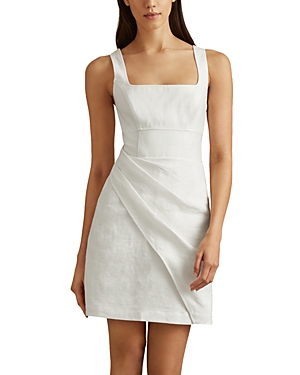 Reiss Piper Short Linen Dress In Cream