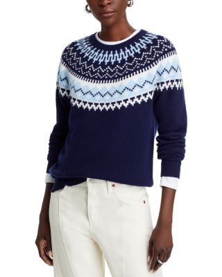 AQUA - Fair Isle Crewneck Cashmere Sweater - Exclusive