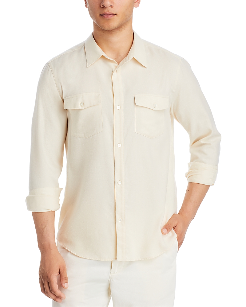 Frame Cotton & Merino Wool Regular Fit Button Down Shirt In Off White