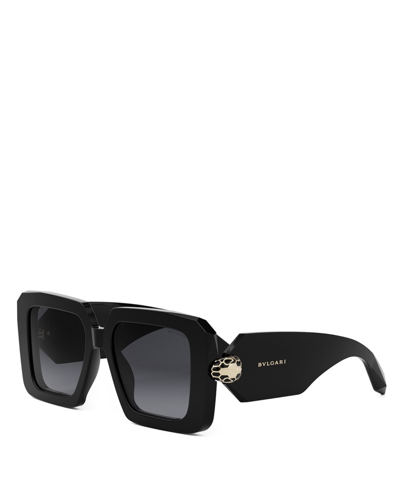 Bvlgari Serpenti Geometric Sunglasses, 52mm in Black/Gray Gradient