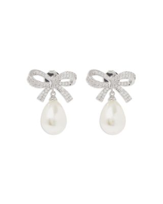 Shashi - Pav&eacute; Bow & Swarovski Pearl Drop Earrings