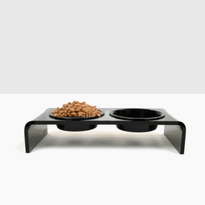 Small Smoke Grey Double Pet Feeder, 1 Pint Bowls