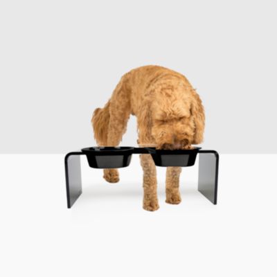 Medium Smoke Grey Small Double Bowl Feeder, 1 Quart Bowls