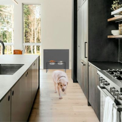 Tall Smoke Grey Pet Feeder, 2 Quart Bowls