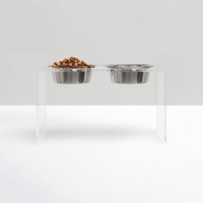 Tall Double Bowl Pet Feeder with Metal Bowls