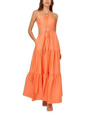 Liv Foster Halter Cutout Tissue Taffeta Gown