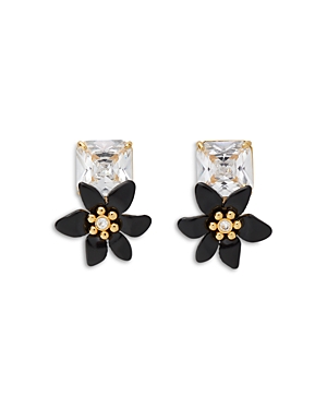Square Cubic Zirconia & Flower Statement Stud Earrings