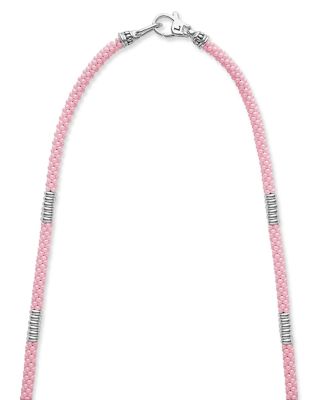 Sterling Silver Pink Caviar Pink Ceramic Bead Collar Necklace, 18"