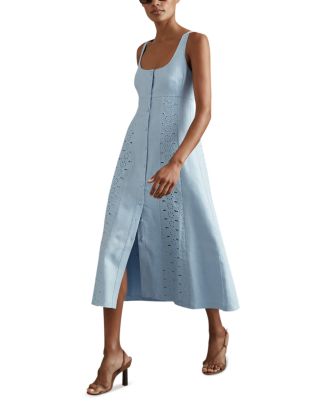 reiss clarice linen broderie midi dress REISS Clarice Broderie Dress