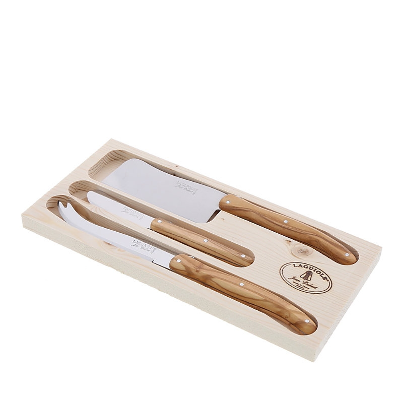Laguiole Jean Dubost Rustic Range Olivewood 3-piece Cheese Set In Brown