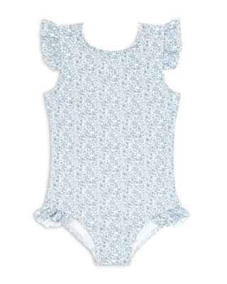 Girls' Slate Floral Ruffled Sleeve Rash Guard One Piece Swimsuit - Baby, Little Kid, Big Kid