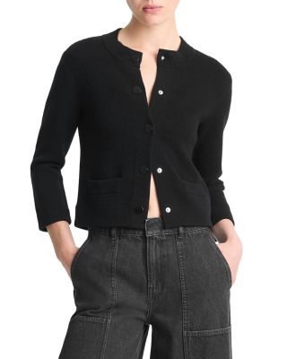 Wool Cashmere Shrunken Snap Front Cardigan